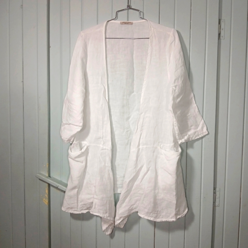 White Linen Open Front Cardigan/cover up